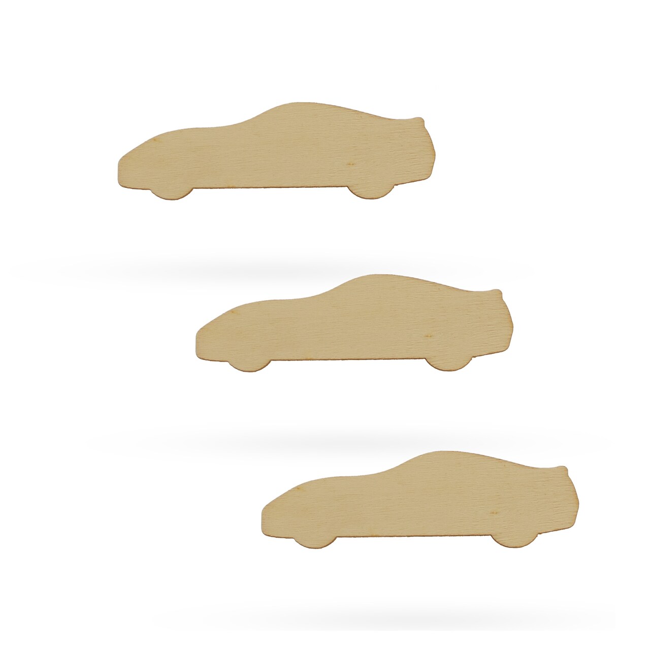 3 Race Cars Unfinished Wooden Shapes Craft Cutouts DIY Unpainted 3D Plaques 4 Inches